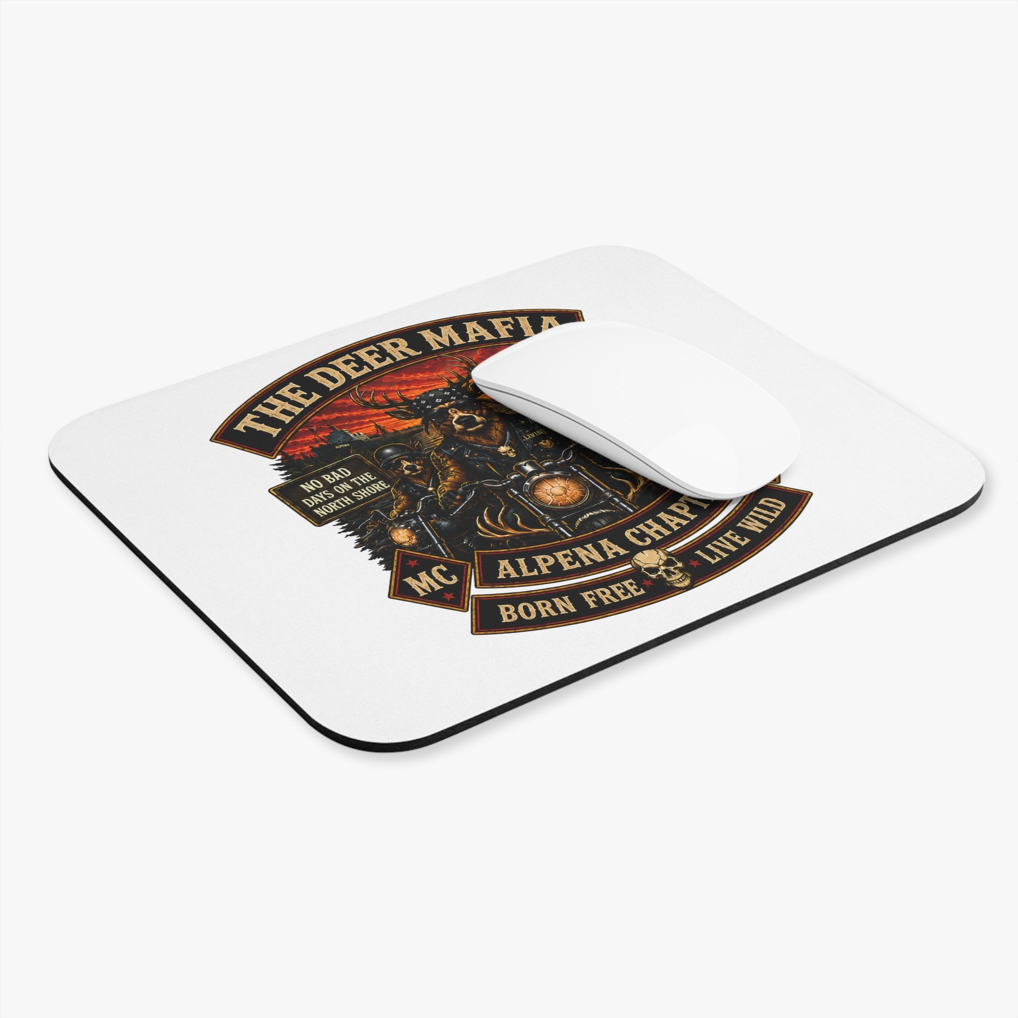 Deer Mafia Motorcycle Mouse Pad — "Born Free, Live Wild" Alpena Chapter