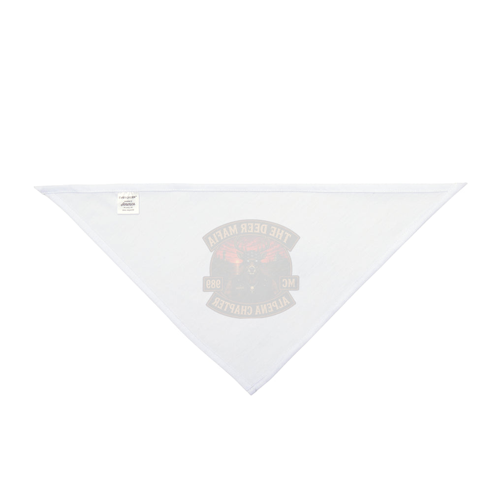 The Deer Mafia Alpena Chapter Pet Bandana — Rustic Deer Skull Motorcycle Patch Design for Dogs & Cats