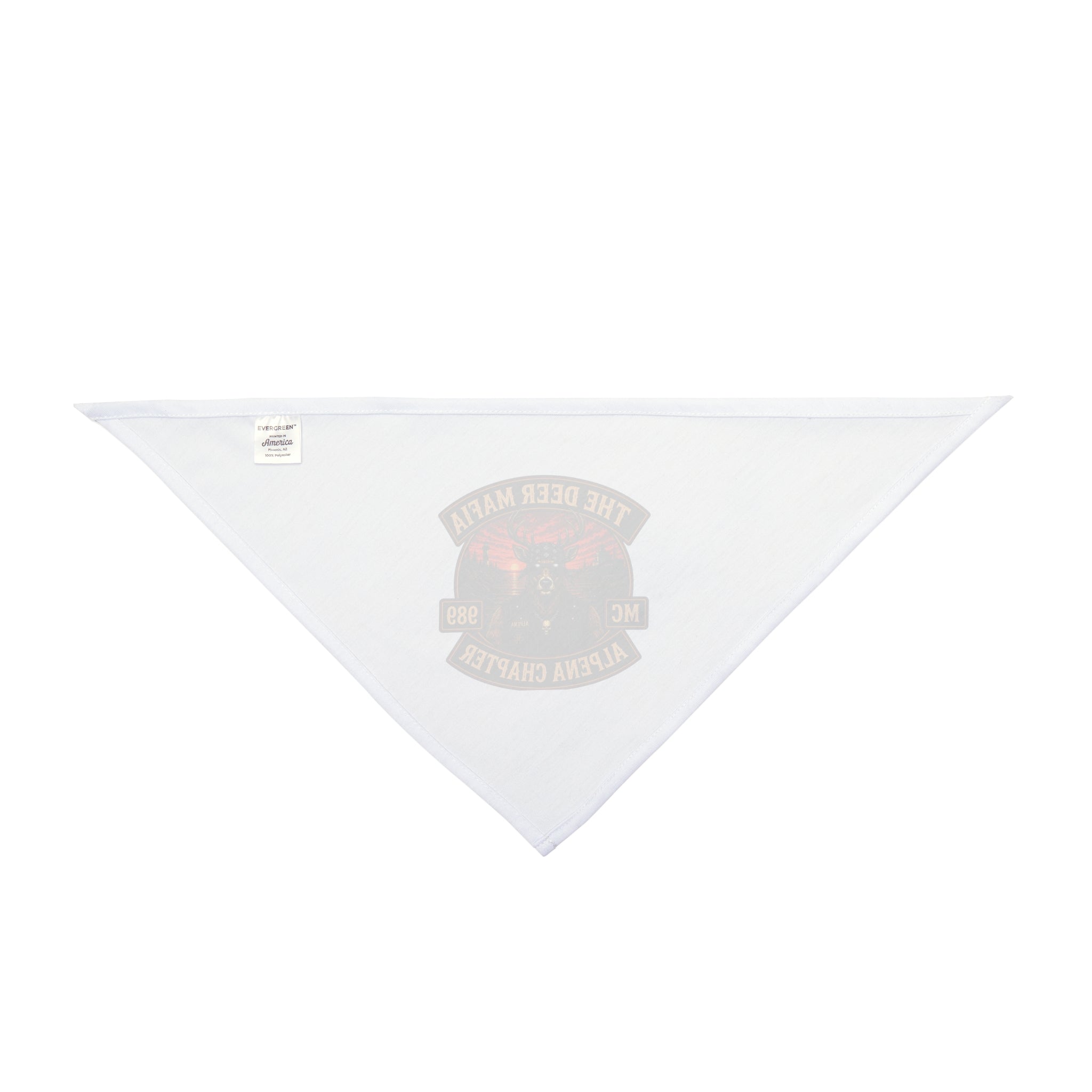 The Deer Mafia Alpena Chapter Pet Bandana — Rustic Deer Skull Motorcycle Patch Design for Dogs & Cats