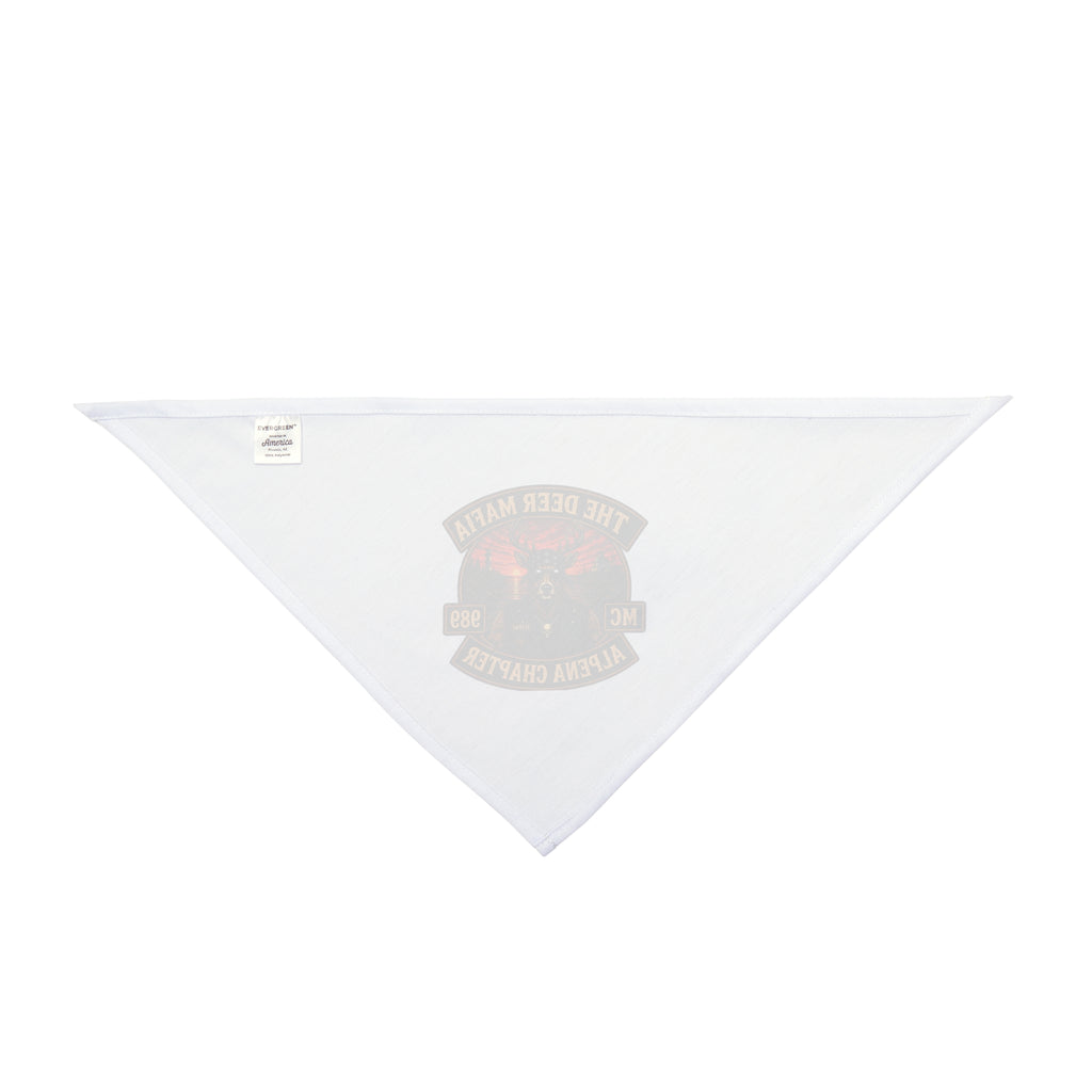 The Deer Mafia Alpena Chapter Pet Bandana — Rustic Deer Skull Motorcycle Patch Design for Dogs & Cats