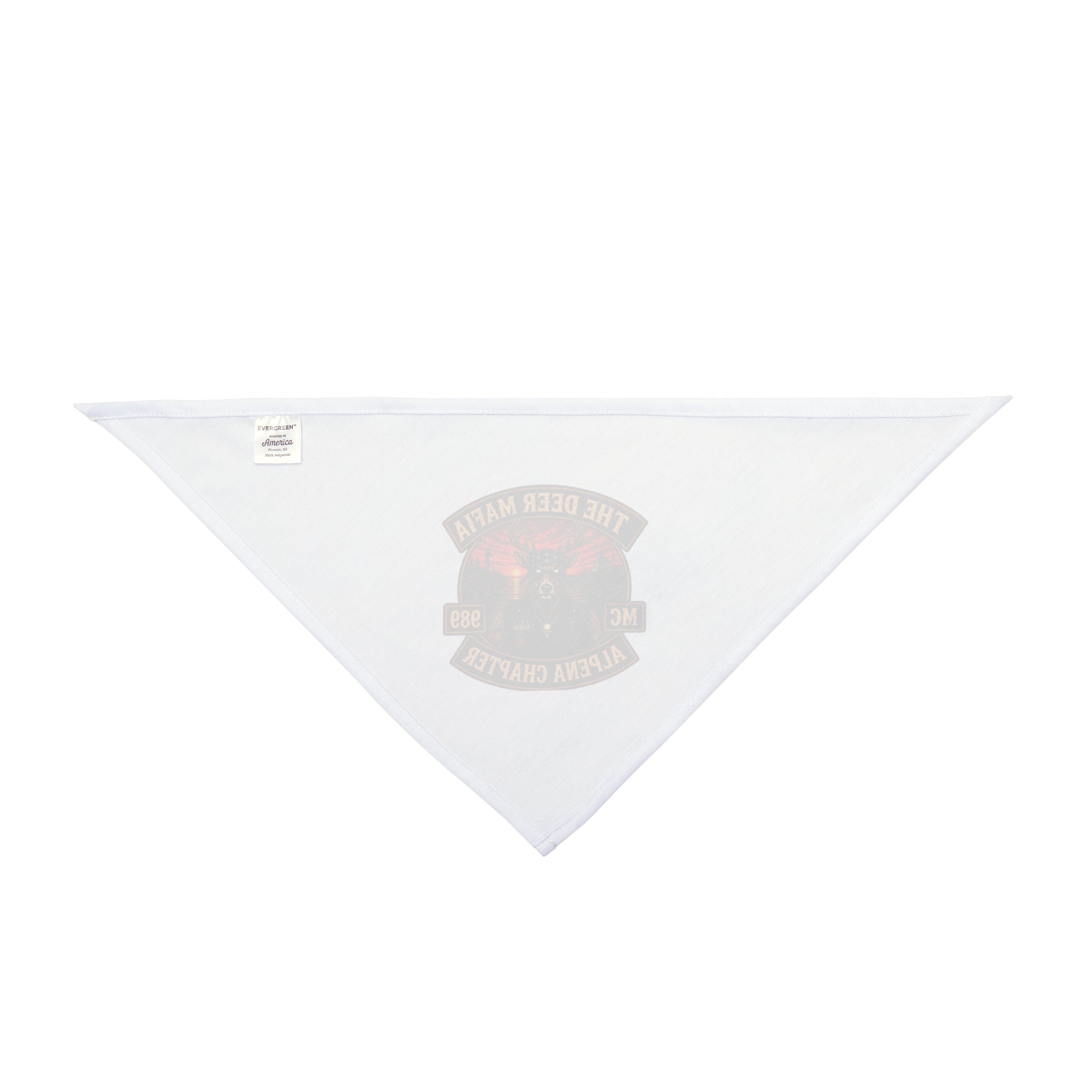 The Deer Mafia Alpena Chapter Pet Bandana — Rustic Deer Skull Motorcycle Patch Design for Dogs & Cats