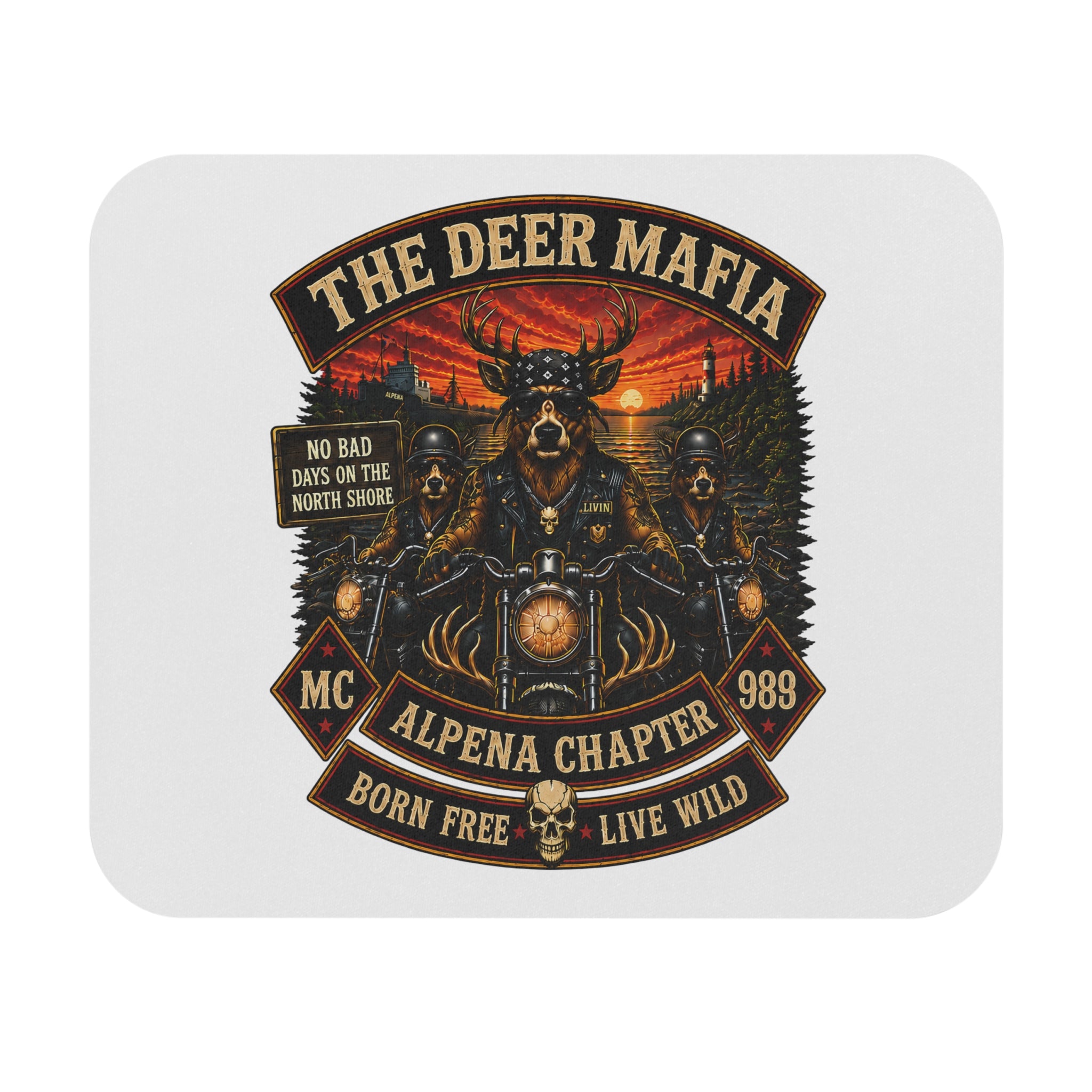 Deer Mafia Motorcycle Mouse Pad — "Born Free, Live Wild" Alpena Chapter