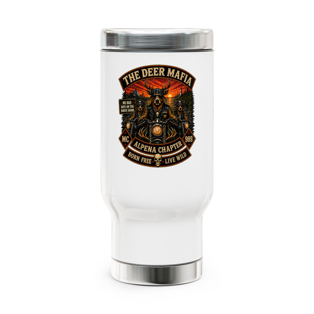 Travel Mug — 'The Deer Mafia' Biker Stainless Steel 14oz Travel Mug with Handle
