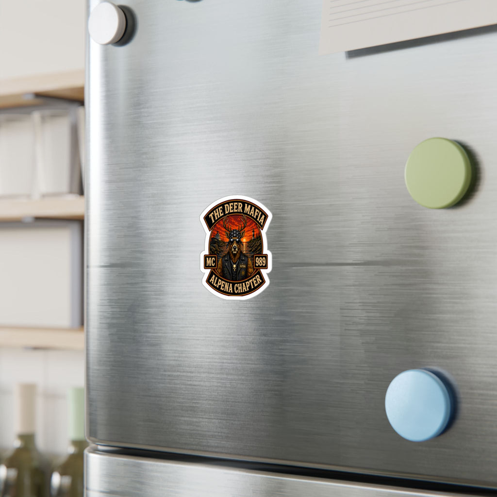 Deer Mafia Alpena Chapter Kiss-Cut Vinyl Decal — Biker Skull Emblem Sticker