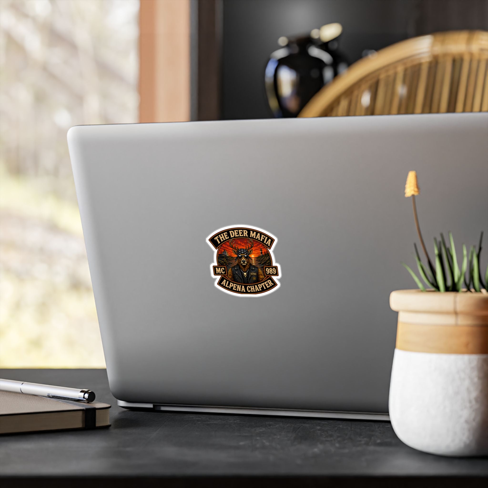 Deer Mafia Alpena Chapter Kiss-Cut Vinyl Decal — Biker Skull Emblem Sticker